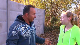German skinny slut persuaded to cheat on the street
