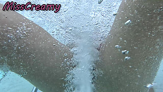 Flashing My Pussy in Front of a Student in Swimming Pool and Helps Me Masturbate - It's Very Risky with People Near