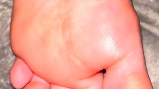 Kinky guy rubbing cock on sleeping wife's smooth soles