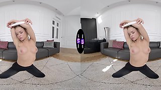 A sexy girl caresses her shaved pussy in stunning vr quality