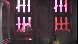 Hot dominatrix in leather with a great body puts a guy in clamps