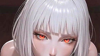 AI Goth vampire girl gives a blowjob and gets fucked in the missionary position and doggy style, takes a load in her mouth