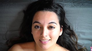 Small tit brunette teen fucks a big cock