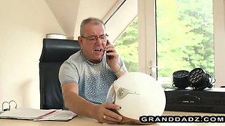 Tight teen office slut fucks senior boss for a promotion