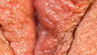 Creamy Orgasm Contractions - Extreme Close up Girl Masturbation - Meaty Pussy Lips