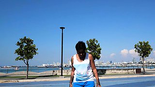 Thai skater teen relaxing on a big cock