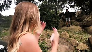 Petite Teen Deepthroats and Fucks A Hiker's Fat Cock