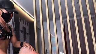 Leather Escort Drenches Muscled Daddy