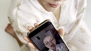 Cumtribute Bald Girl Cleanup Her Phone After