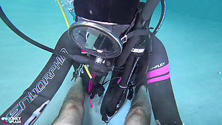 Underwater Scuba Slave Training - Dominated in Chains & Wetsuit Edging