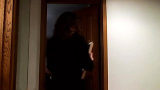 Strapon clad busty redheaded femdom babe toys pussy