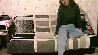 Hairy Denise in Socks Shaves Her Pussy