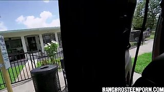 Cute teen Bailey Base gets hardcore bus stop sex with big cock - teen porn
