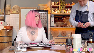 Toilet Whore Feeding Her Cum as Dinner While Waiting for Order in Restaurant