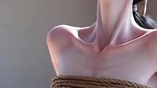 Skinny Woman with Huge Tits in Rope Bondage - Showing off Her Body