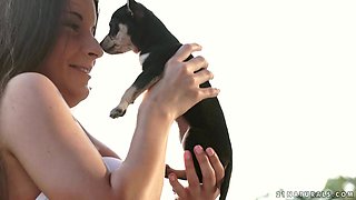 Brunette beauty's raw solo passion ignites in a natural intimate setting