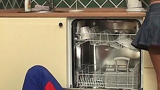 Brunette MILF Rides Mature Lover Wildly in Kitchen