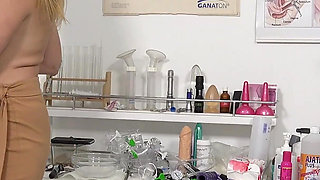 Close up pussy inspection and rectal temp measurement of naked MILF