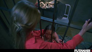 Futanari Inmate Tiffany Tatum Hard-Fucks an Innocent Brunette Through the Bars