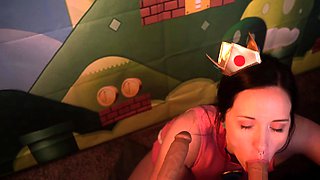 Pale and chubby brunette MILF sucks and tit fucks a big cock