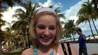 Skinny student teen pick up at the beach in holiday