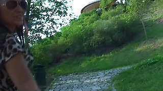 Sexy Brunette Teen Kattye Flashing Boobs and Pussy at the Park