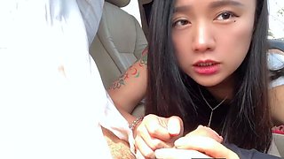 Asian Girl Has Public Car Sex with Uber Driver and Swallows
