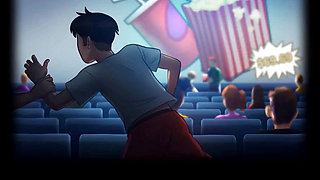 Summertime saga: stepbrother fingers his stepsister in the cinema