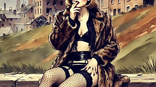 Harrison Marks Presents: Sexy Smoking in a shabby Fur Coat & Fishnet stockings