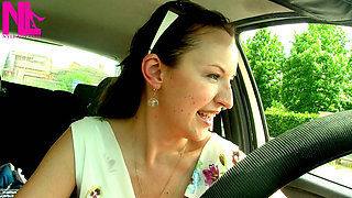 Driving in Tuscany's Hills in Golden Saldals Barefeet