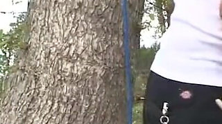 Tied to tree humiliated and sucking dick