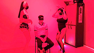 Shy Birthday Boy Gets a Sensual Dance From Two Sluts in Lingerie