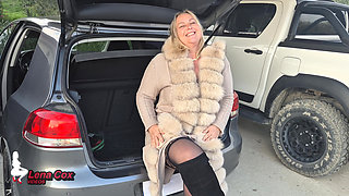 Horny Wife Masturbates in a Car Trunk