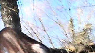 Lupe goes solo outdoors on the grass