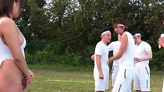 Japanese group fuck-fest in outdoor featuring Sara Saijo -