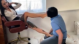 Hot brunette foot fetish play