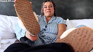 Barefoot Stinky Slippers Footjob - Barefoot Mel Footjob