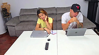 Stepsister Asks Me to Fuck Her but to Help Her with the Homework I Cum on Her Feet