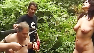 Kinky BDSM action with an older German couple in the woods