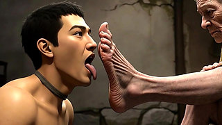 Male Slave Licking 90 Year Old Granny Wrinkled Feet - Horny Mistress