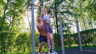 Skinny babe Milka Wey works out and gets fucked in the local park