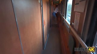 Hunt4k. rapid and aggressive screw with a redhead in a train while her bf is not around
