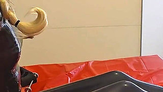 Latex Girl Having Massive Orgasm with Huge Dildo While Bound and in Full Latex Cover and Ballet Heels!