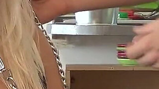 Busty Blonde on a Dog Leash Sucks My Cock