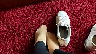 Amateur CD in white lingerie solo