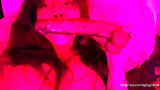 Horny Ebony Busty Slot Stuffs Her Pussy with Huge Dildo