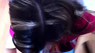 Cumshot for brunette after pov blowjob