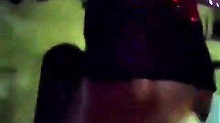 Sissy Crossdresser in Chastity Walking in the Streets at Night with a Fox Tail Anal Plug Inside Her