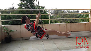 Cute lady swinging without panties on a swing  185 1