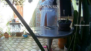 Hotwife in lingerie in winter garden sensualizing